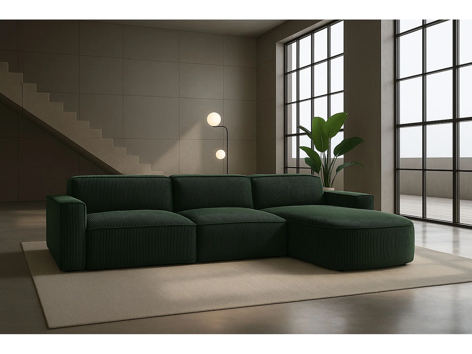 Canapé d'angle en L Round Cursal, tissu Poso, vert, droit