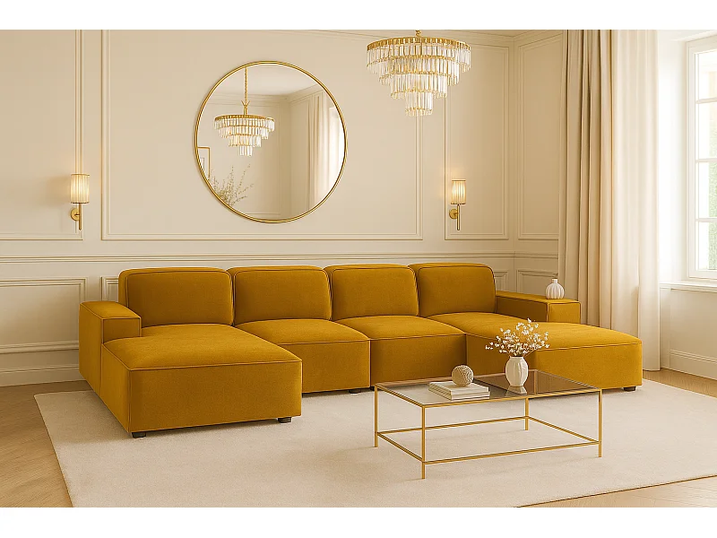 Ecksofa U-Form Cursal, Stoff Salvador, Gelb