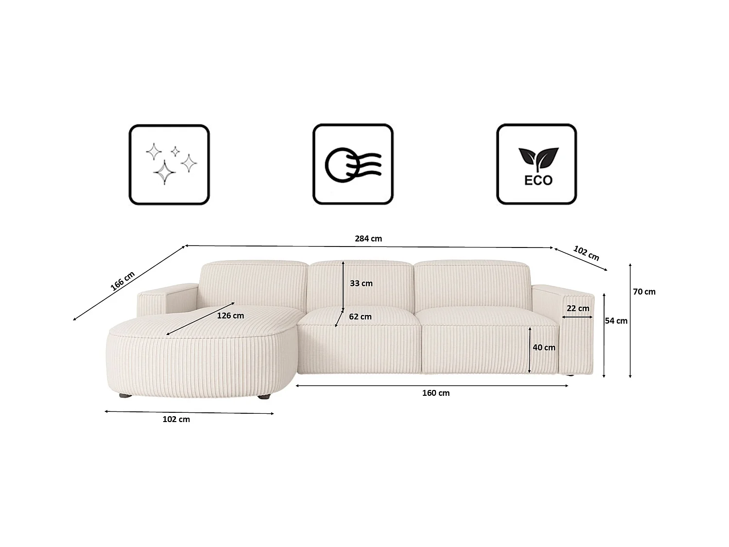 Divano angolare a L Round Cursal, tessuto Poso, beige, sinistro