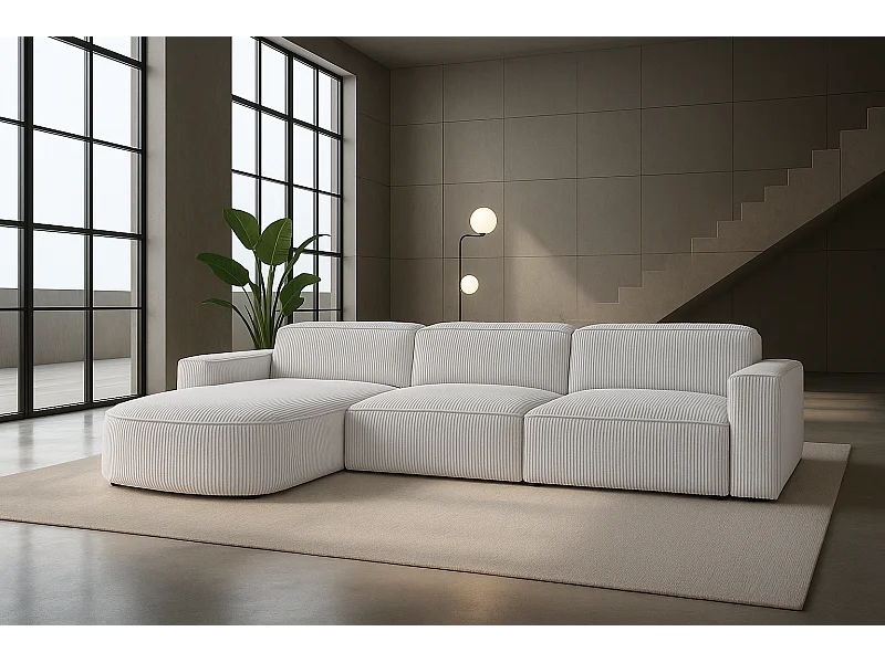 Ecksofa L-Form Round Cursal, Stoff Poso, Beige, Links