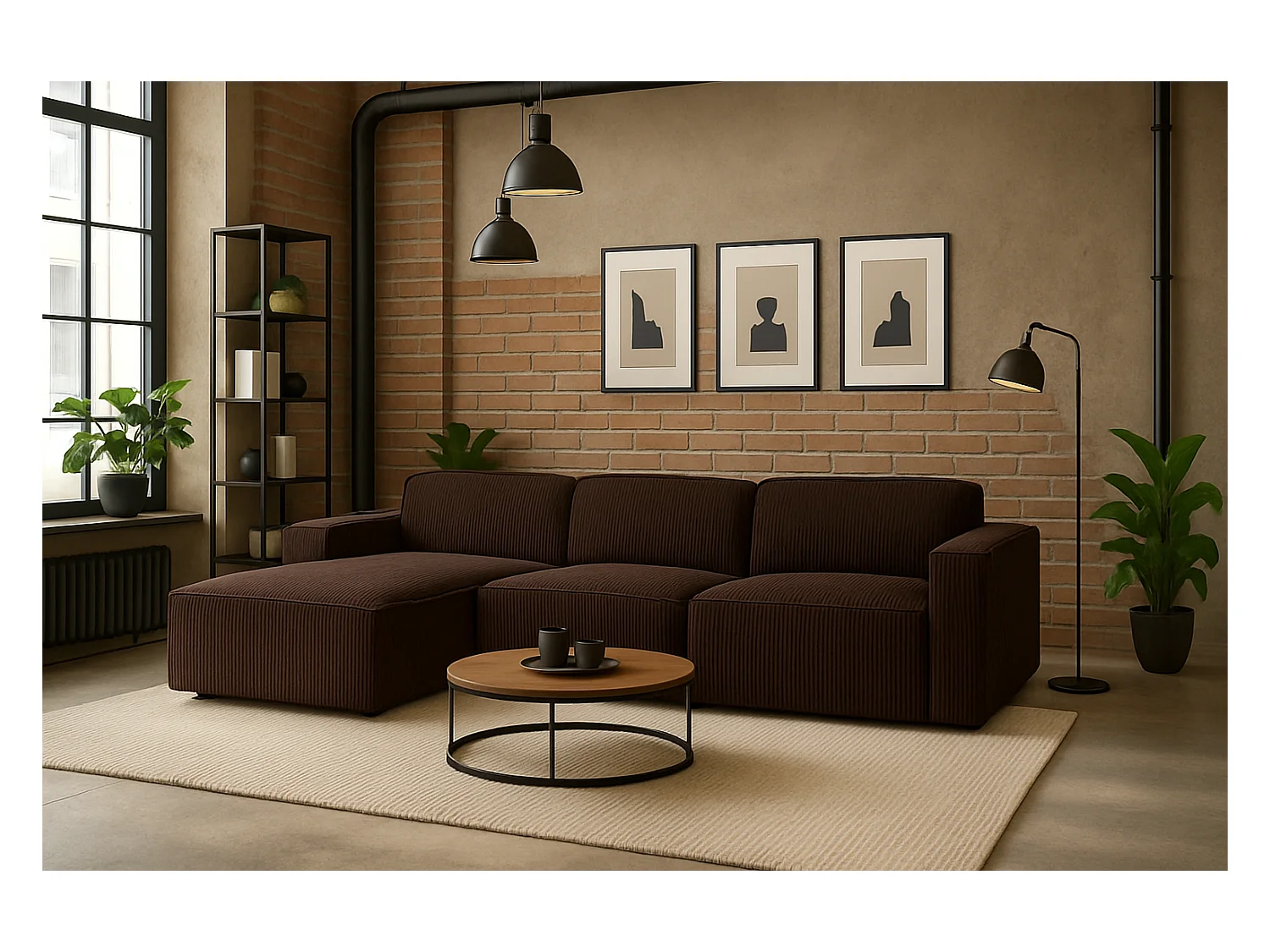 Divano angolare a L Cursal, tessuto Poso, marrone, sinistro