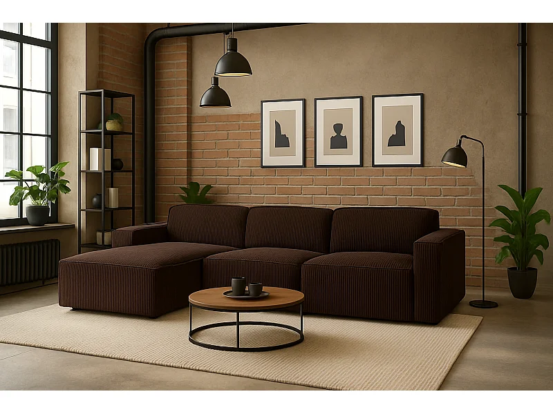 Hoekbank L-vorm Cursal, stof Poso, bruin, links