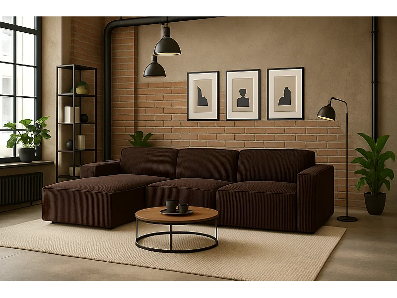 Hoekbank L-vormig Cursal, stof Poso, bruin, links