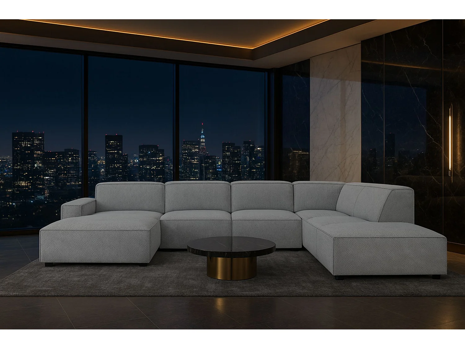 Ecksofa U-Form Cursal V, Stoff Artico, Cement, Rechts