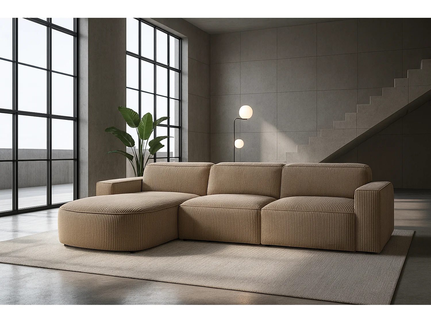 Canapé d'angle en L Round Cursal, tissu Poso, beige foncé, gauche