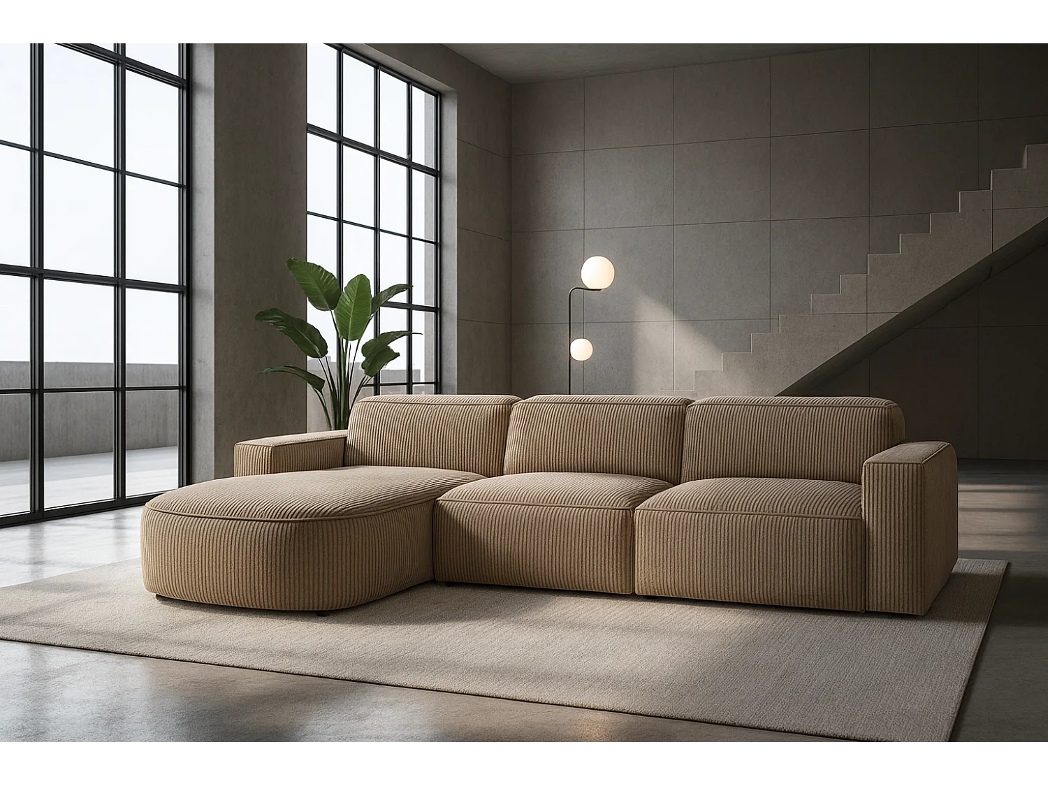 Divano angolare a L Round Cursal, tessuto Poso, beige scuro, sinistro