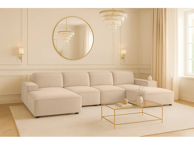 Ecksofa U-Form Cursal, Stoff Salvador, Beige