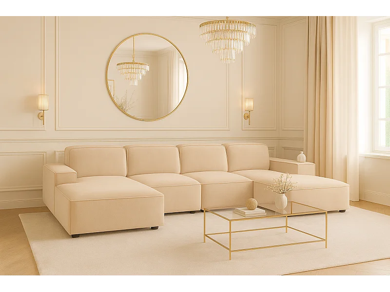 Ecksofa U-Form Cursal, Stoff Salvador, Beige