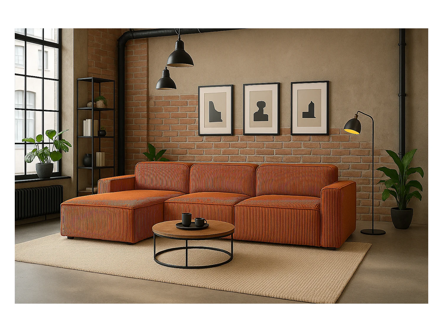 Divano angolare a L Cursal, tessuto Poso, rame, sinistro