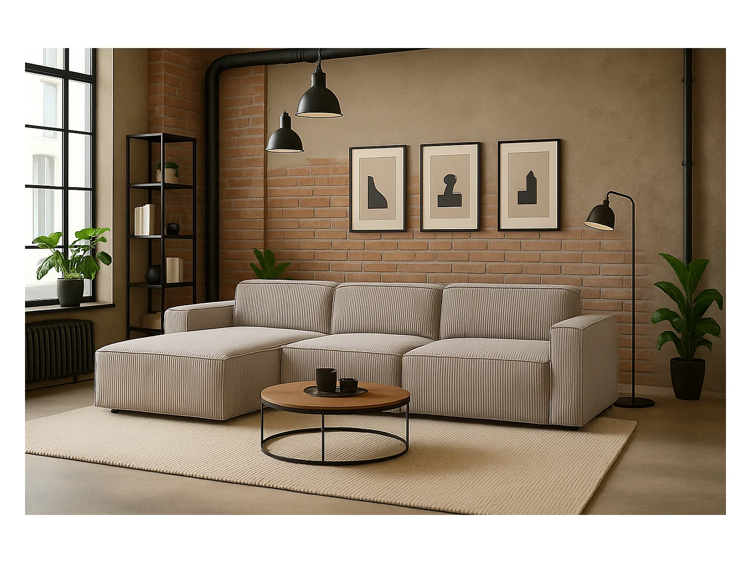 Divano angolare a L Cursal, tessuto Poso, beige, sinistro