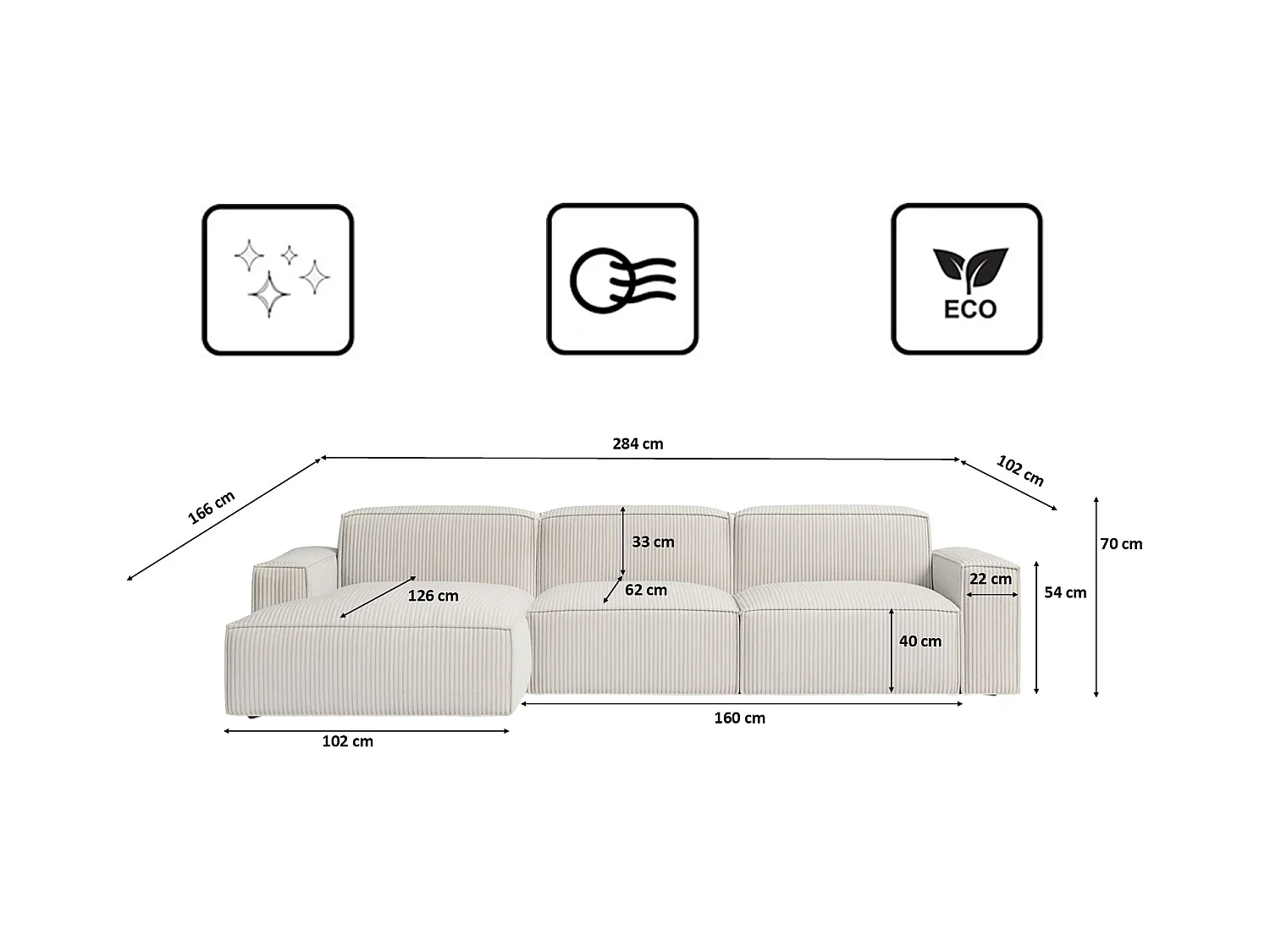 Divano angolare a L Cursal, tessuto Poso, beige, sinistro