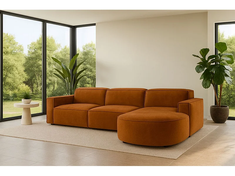 Ecksofa L-Form Round Cursal, Stoff Salvador, Braun, Rechts