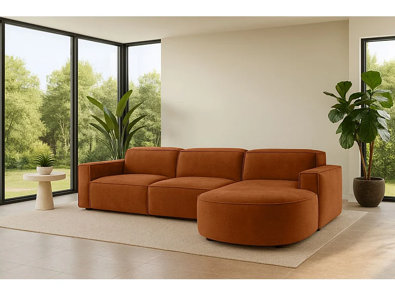Ecksofa L-Form Round Cursal, Stoff Salvador, Braun, Rechts