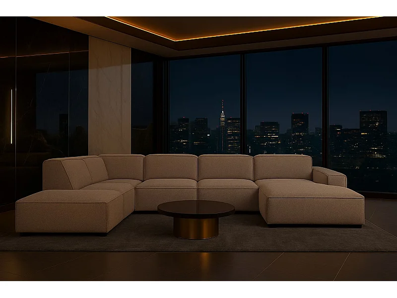 Ecksofa U-Form Cursal V, Stoff Artico, Beige, Links