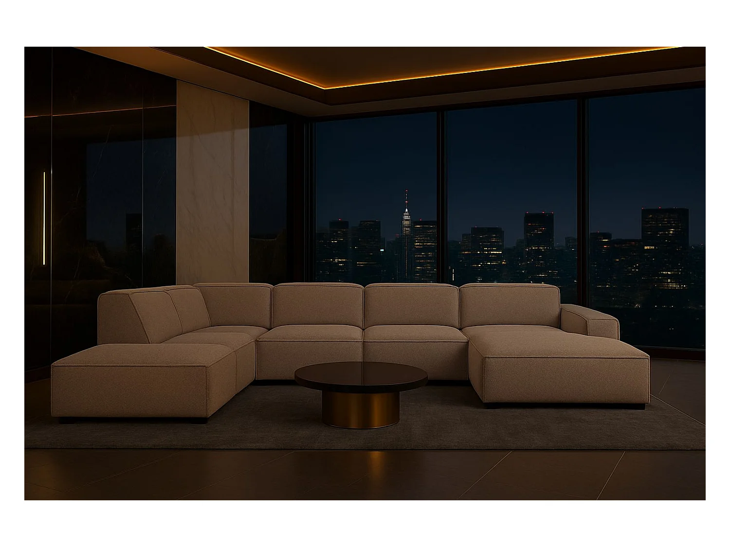 Ecksofa U-Form Cursal V, Stoff Artico, Beige, Links