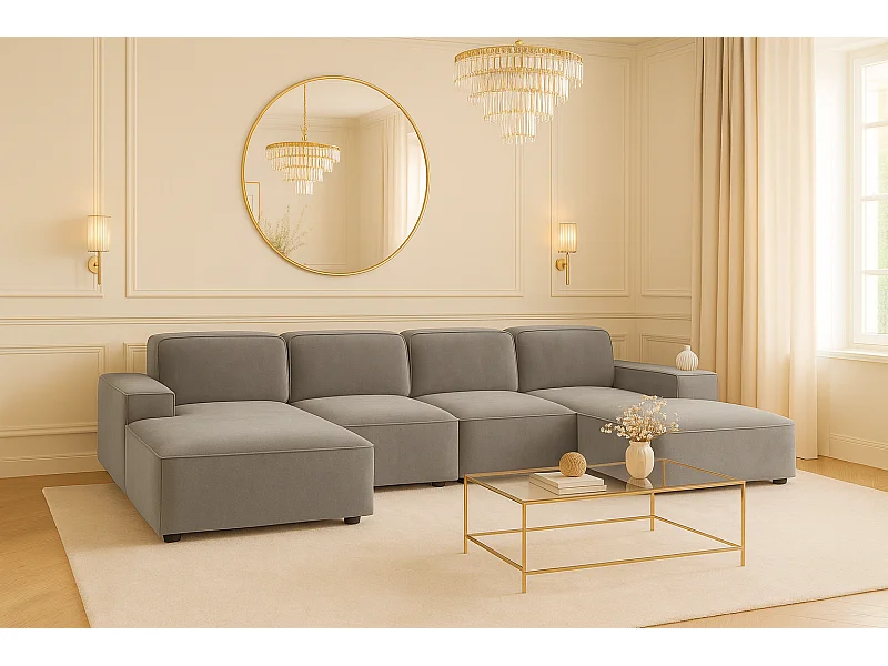 Ecksofa U-Form Cursal, Stoff Salvador, Grau