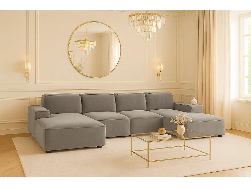 Ecksofa U-Form Cursal, Stoff Salvador, Grau