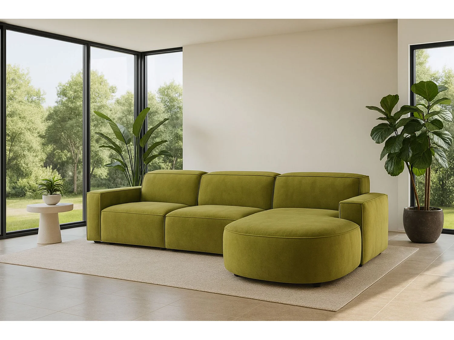 Canapé d'angle L-form Round Cursal, tissu Salvador, olive, droit