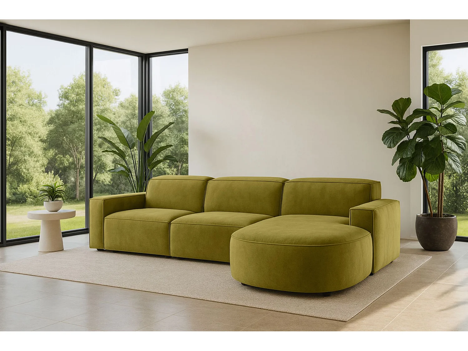 Hoekbank L-vorm Rond Cursal, stof Salvador, olijfgroen, rechts