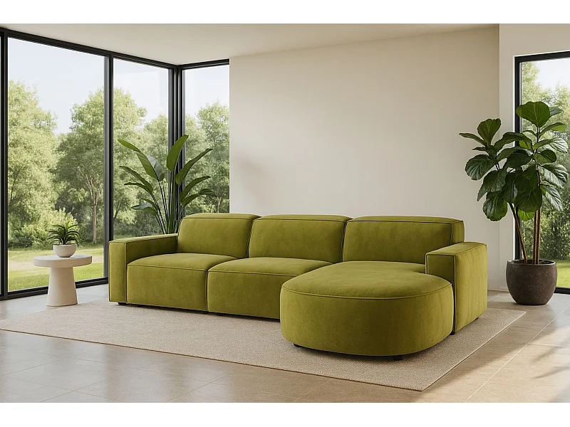 Hoekbank L-vorm Round Cursal, stof Salvador, olijf, rechts