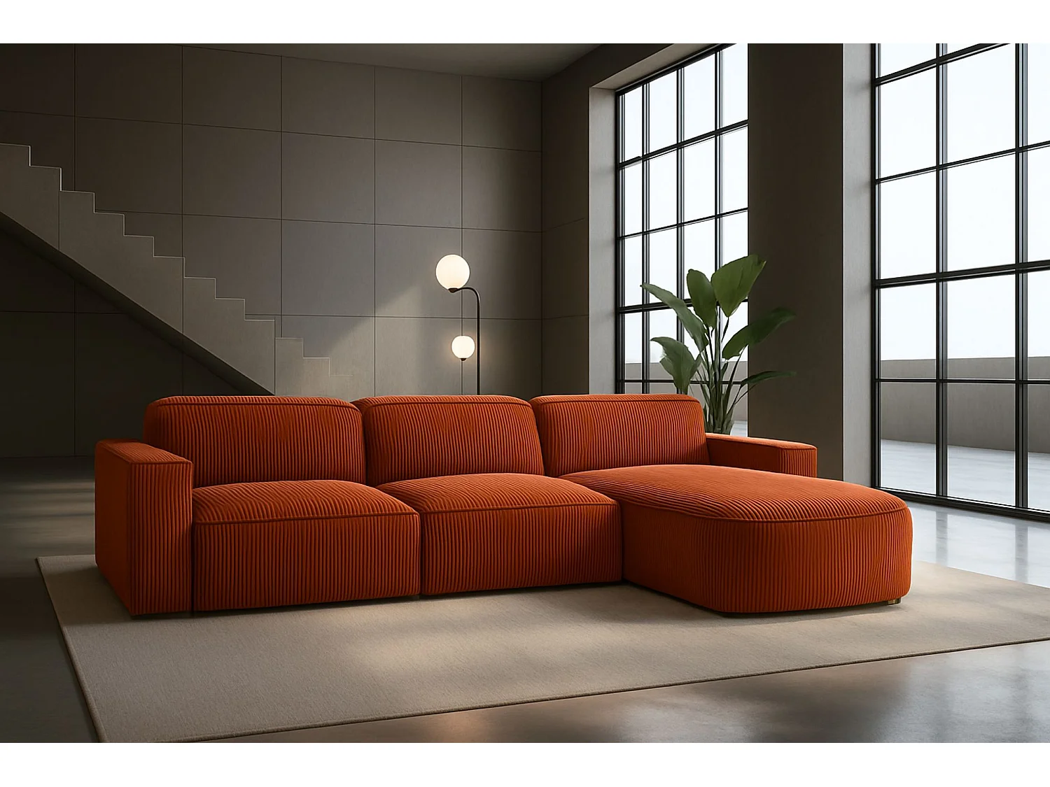 Divano angolare a L Round Cursal, tessuto Poso, rame, destra