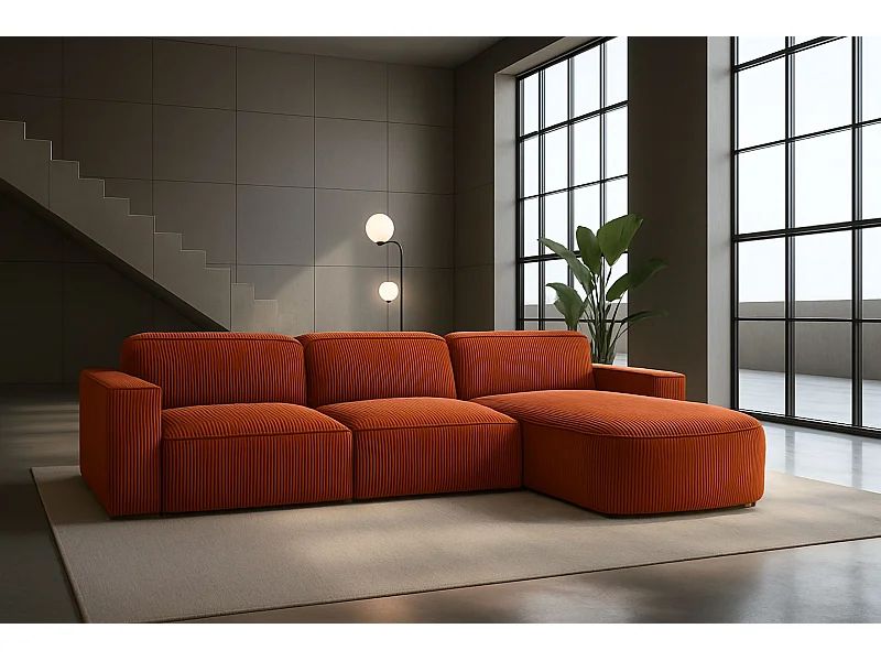 Ecksofa L-Form Round Cursal, Stoff Poso, Kupfer, Rechts
