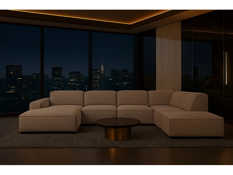 Ecksofa U-Form Cursal V, Stoff Artico, Beige, Rechts