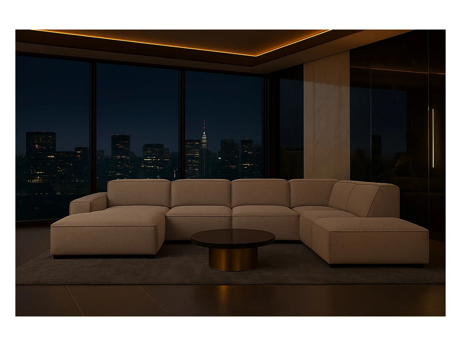 Ecksofa U-Form Cursal V, Stoff Artico, Beige, Rechts