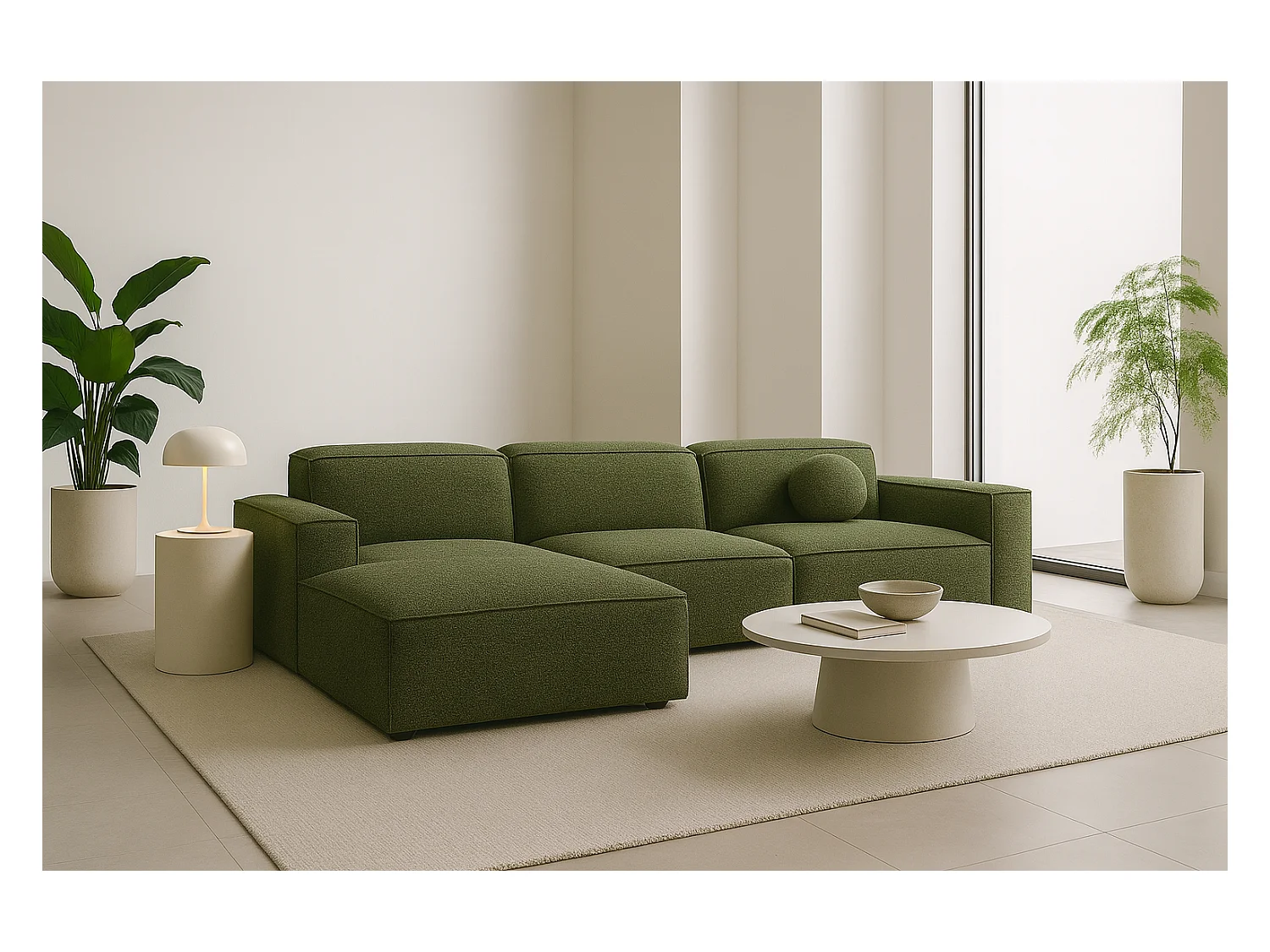 Divano angolare a L Cursal, tessuto Artico, muschio, sinistro