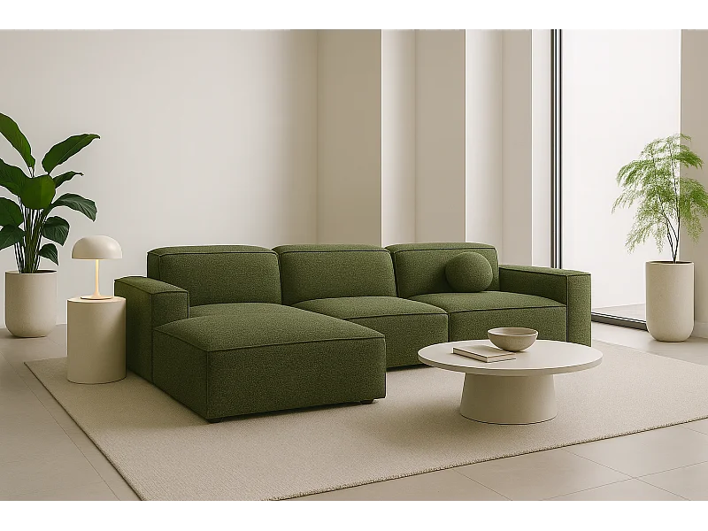 Canapé d'angle en L Cursal, tissu Artico, Moss, gauche