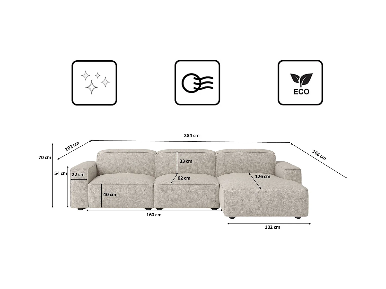 Divano angolare a L Cursal, tessuto Artico, Nata, destra