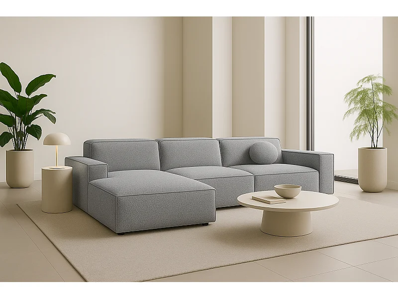 Ecksofa L-Form Cursal, Stoff Artico, Cement, Links