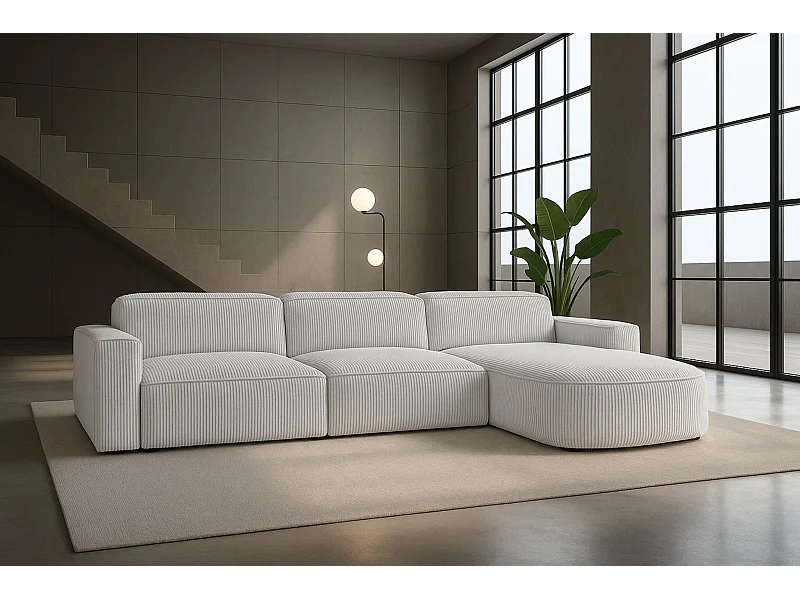 Canapé d'angle en L Round Cursal, tissu Poso, beige, droit