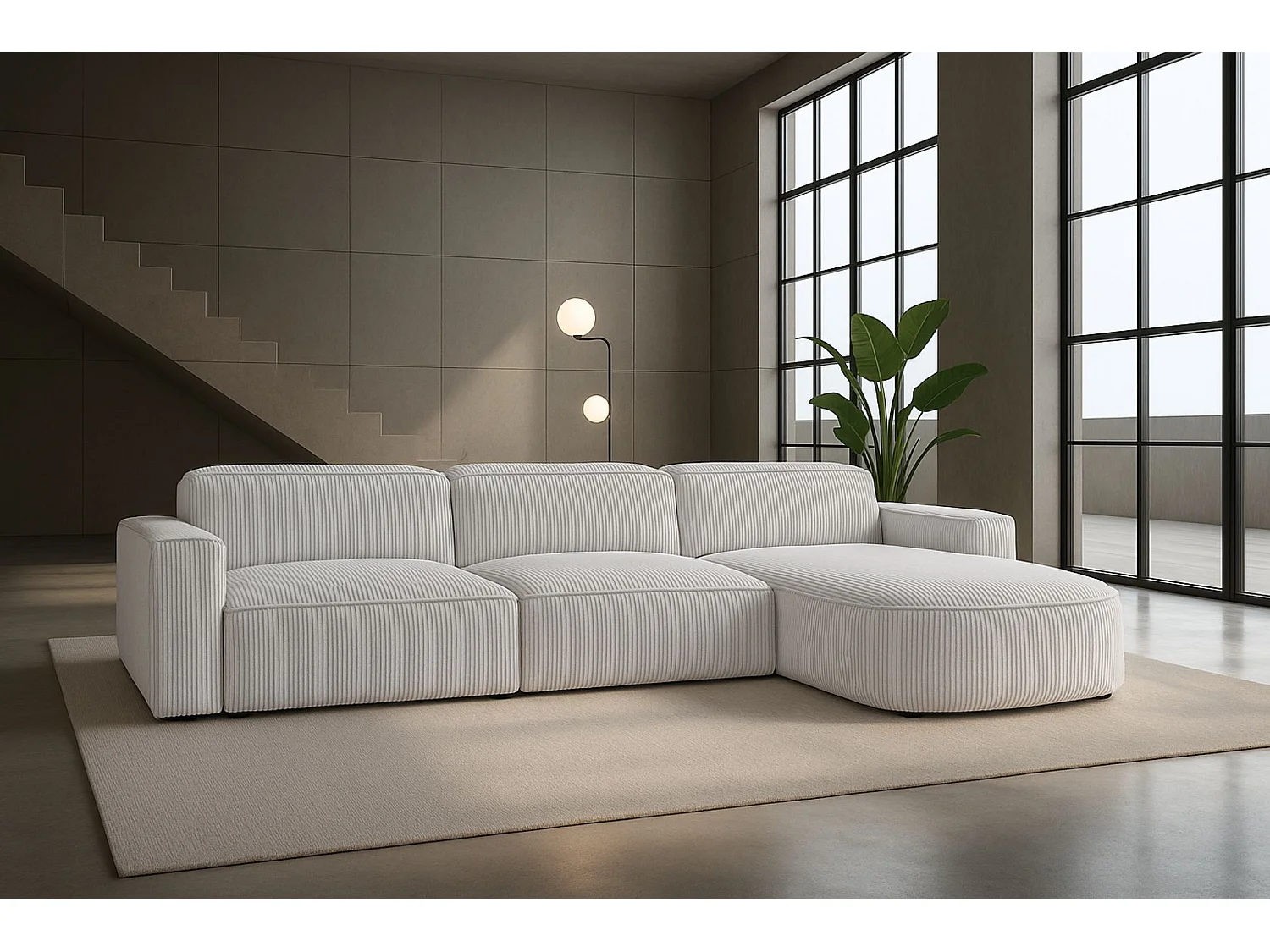 Divano angolare a L Round Cursal, tessuto Poso, beige, destra