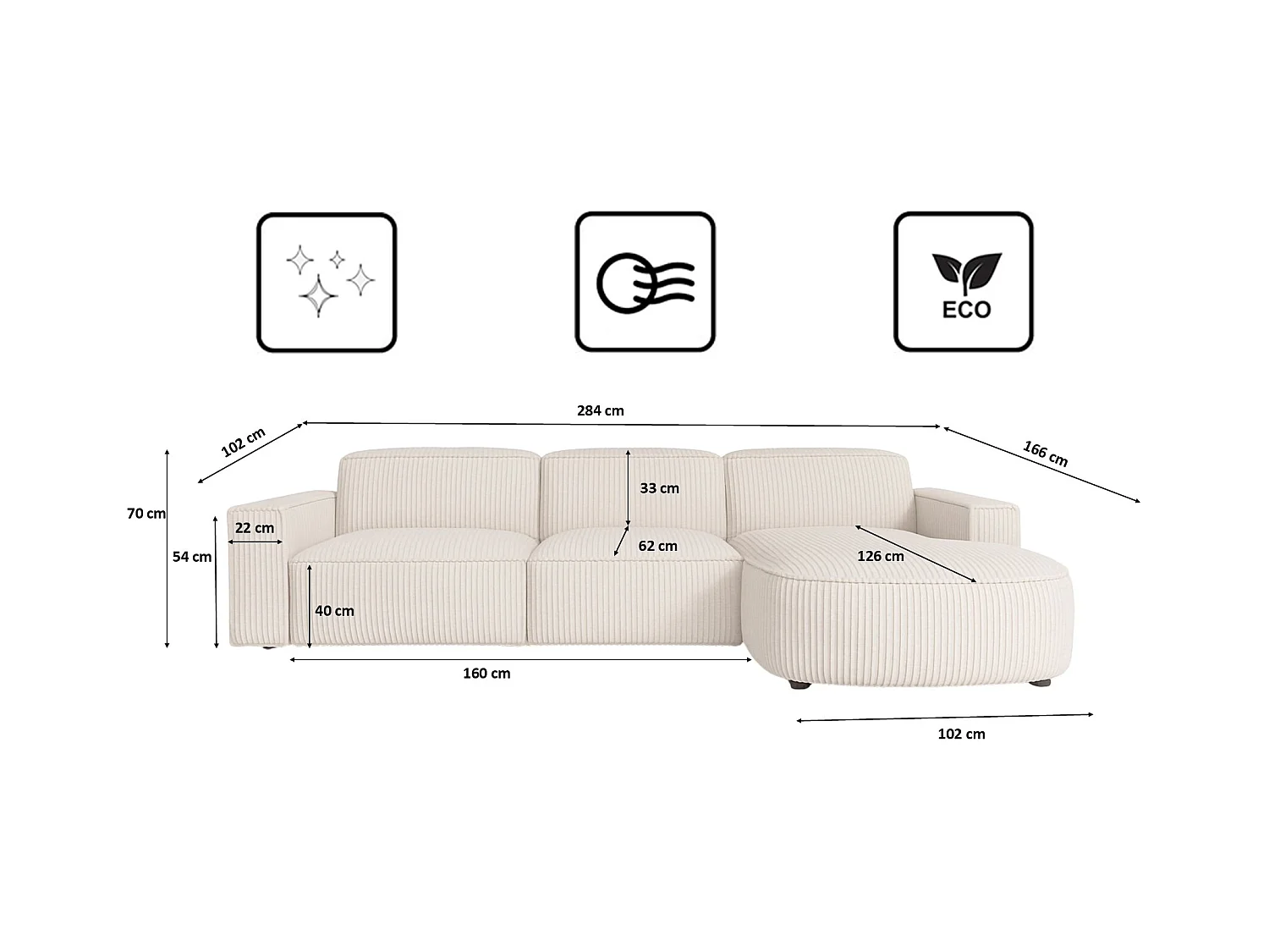 Divano angolare a L Round Cursal, tessuto Poso, beige, destra