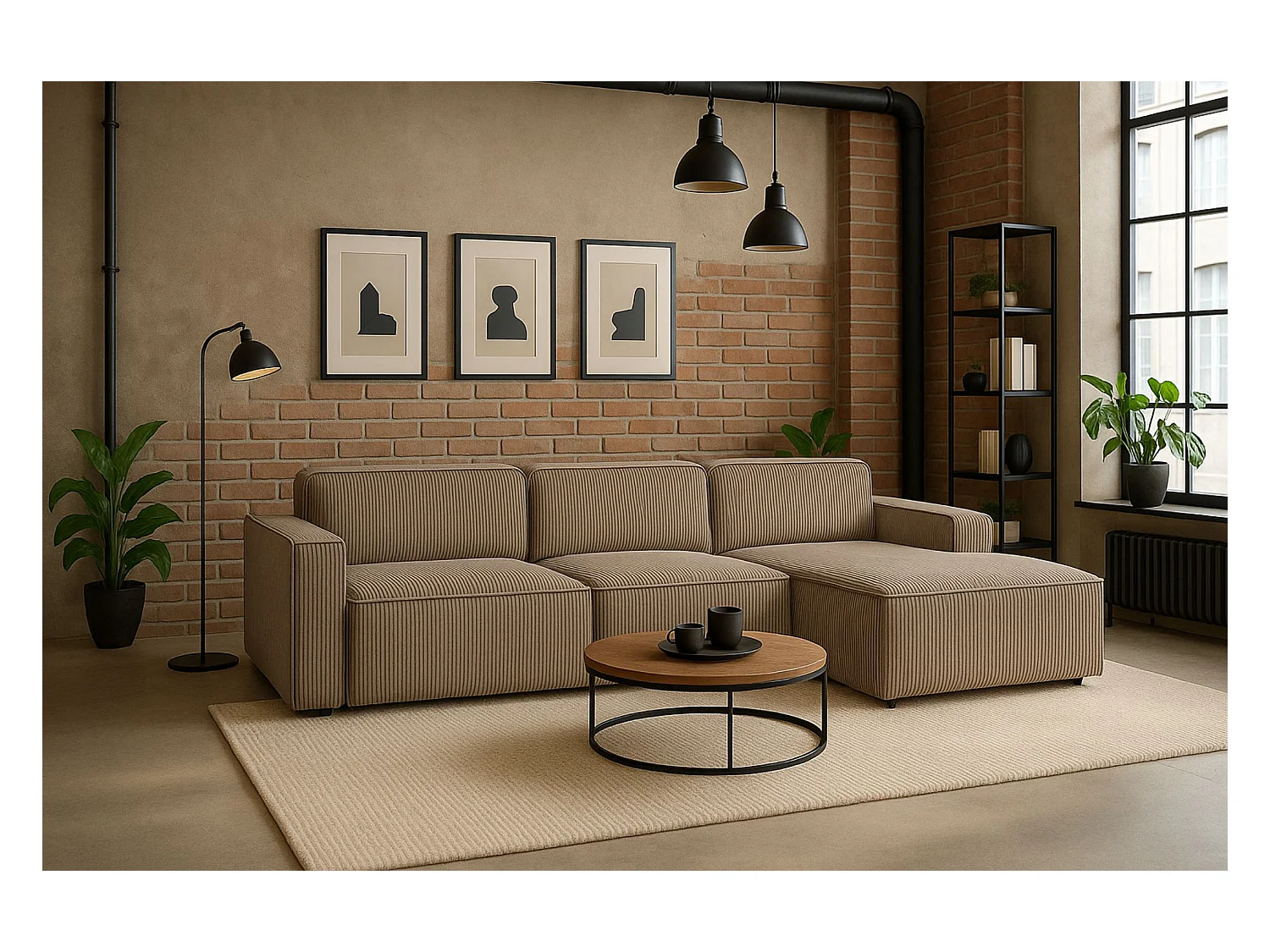 Divano angolare a L Cursal, tessuto Poso, beige scuro, destra