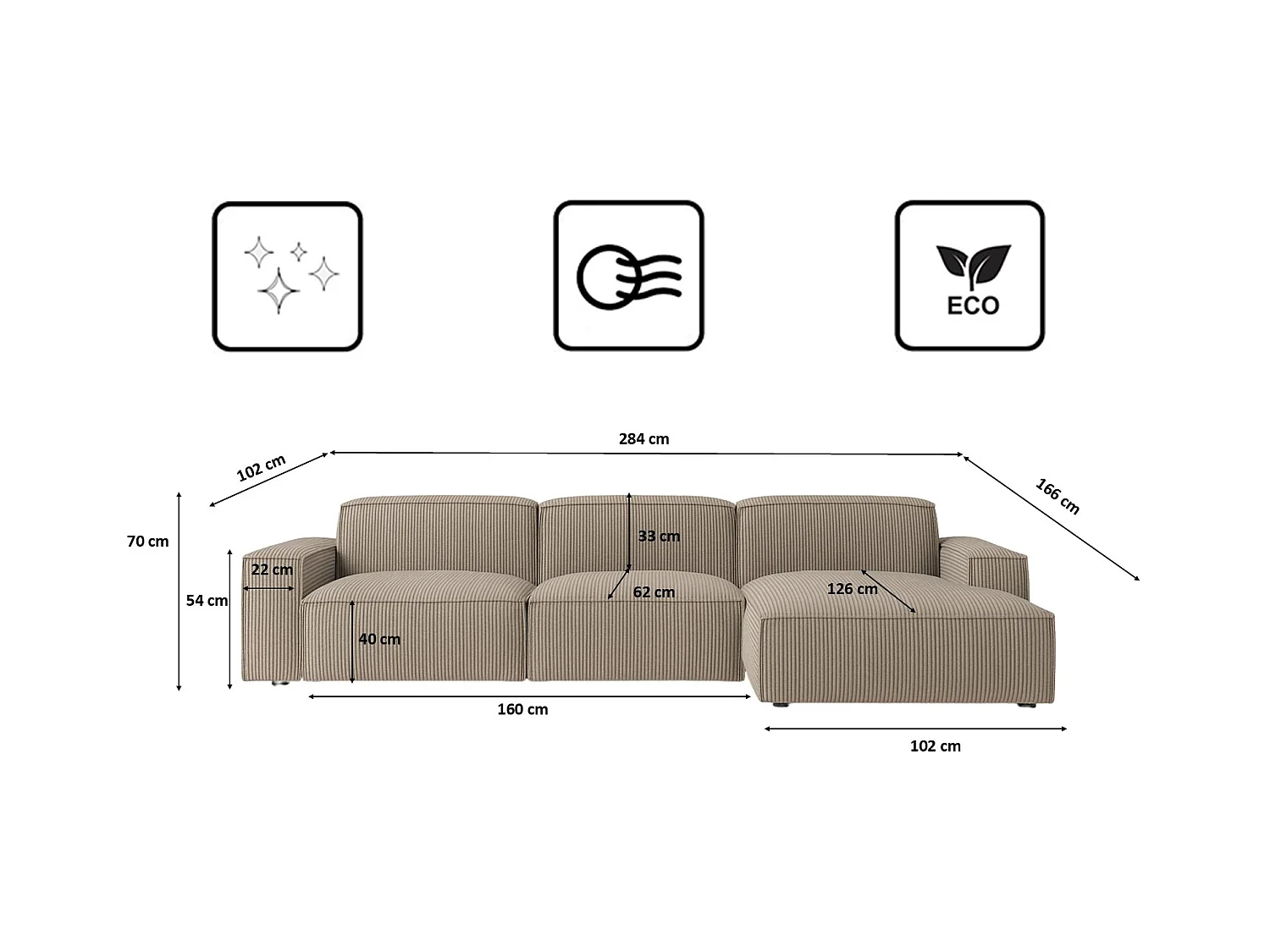 Divano angolare a L Cursal, tessuto Poso, beige scuro, destra