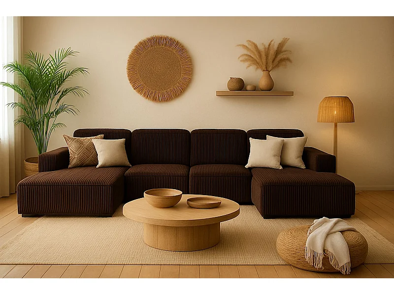 Hoekbank U-vorm Cursal, stof Poso, bruin