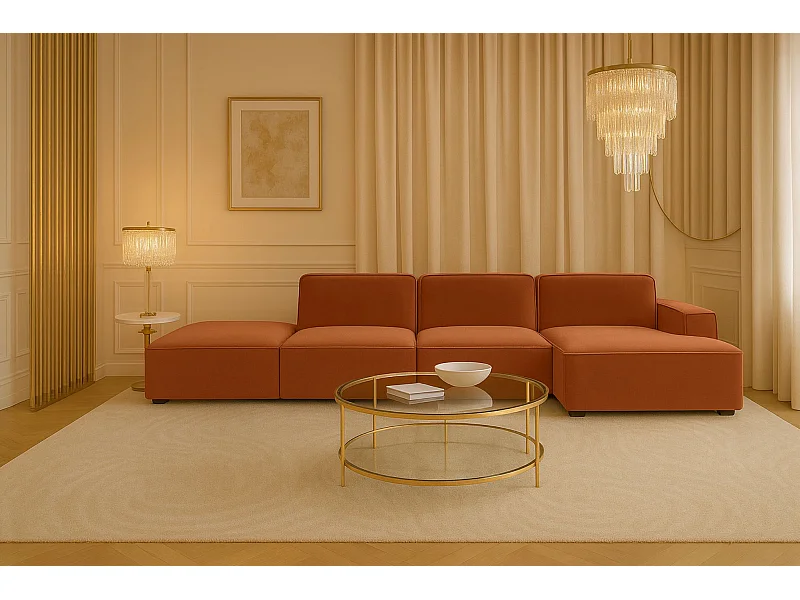 Ecksofa L-Form + Hocker Cursal, Stoff Salvador, Braun, Rechts