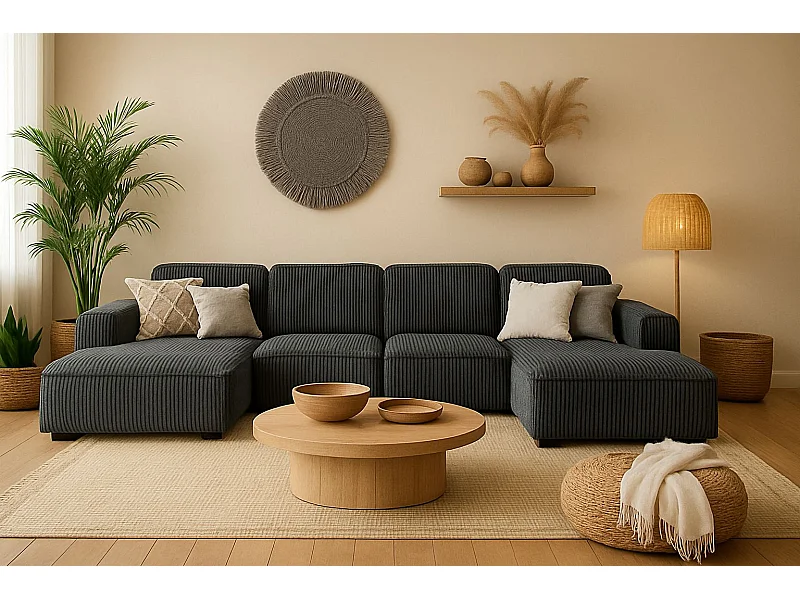 Ecksofa U-Form Cursal, Stoff Poso, Grau