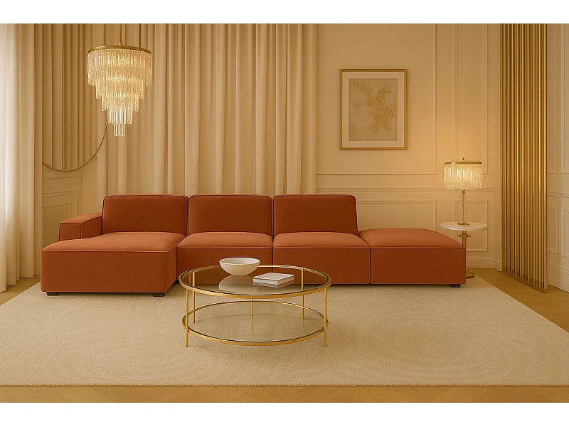 Ecksofa L-Form + Hocker Cursal, Stoff Salvador, Braun, Links