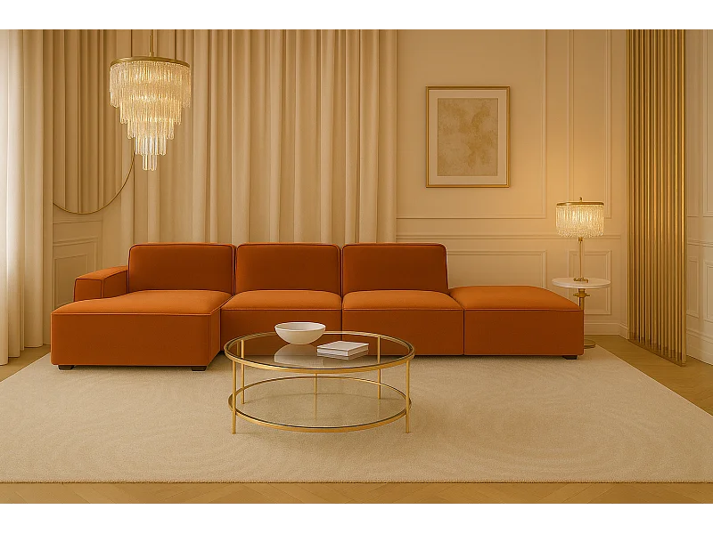 Ecksofa L-Form + Hocker Cursal, Stoff Salvador, Braun, Links