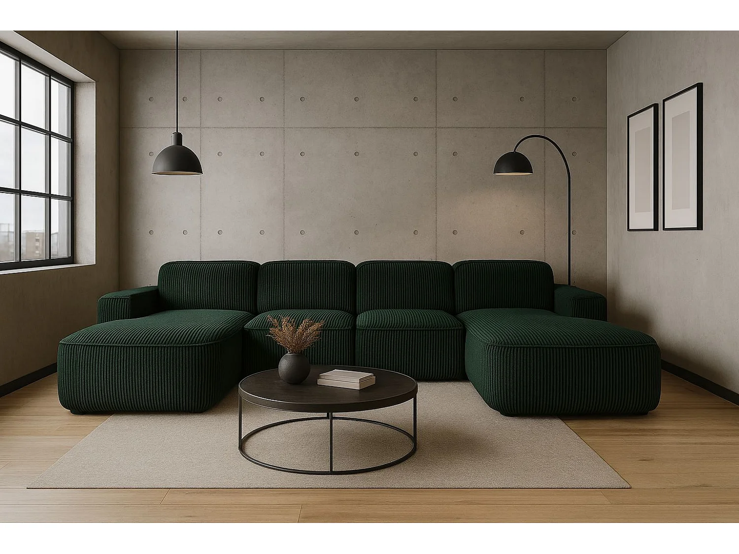 Canapé d'angle en U Round Cursal, tissu Poso, vert