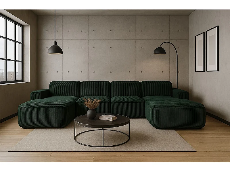 Canapé d'angle en U Round Cursal, tissu Poso, vert