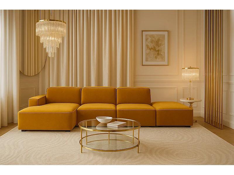 Ecksofa L-Form + Hocker Cursal, Stoff Salvador, Gelb, Links