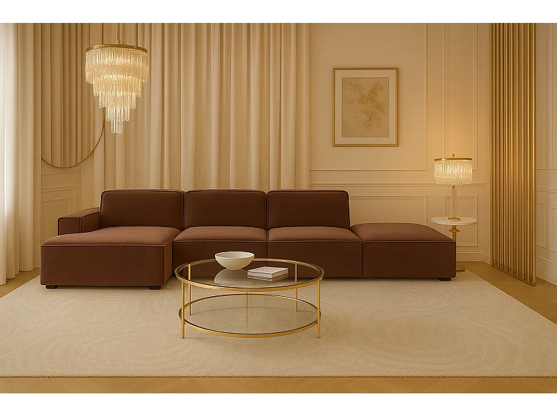 Hoekbank L-vorm + poef Cursal, stof Salvador, donkerbruin, links