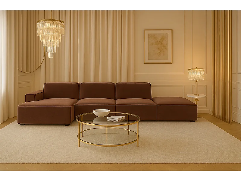 Hoekbank L-vormig + kruk Cursal, stof Salvador, donkerbruin, links