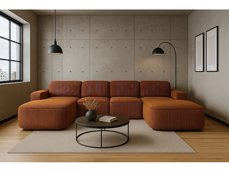 Hoekbank U-vorm Round Cursal, stof Poso, koper