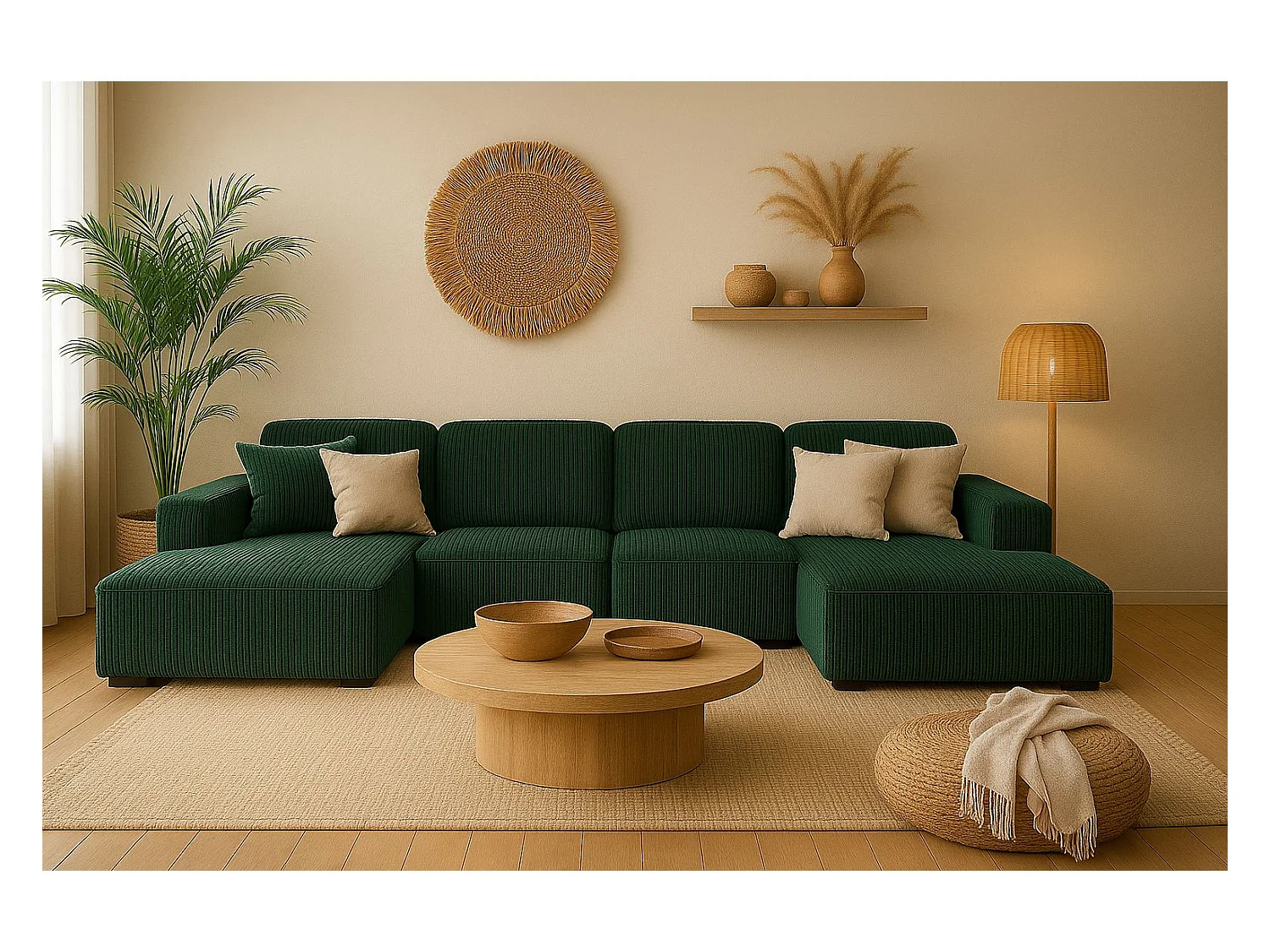 Canapé d'angle en U Cursal, tissu Poso, vert