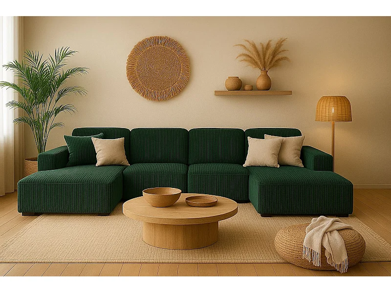 Ecksofa U-Form Cursal, Stoff Poso, Grün